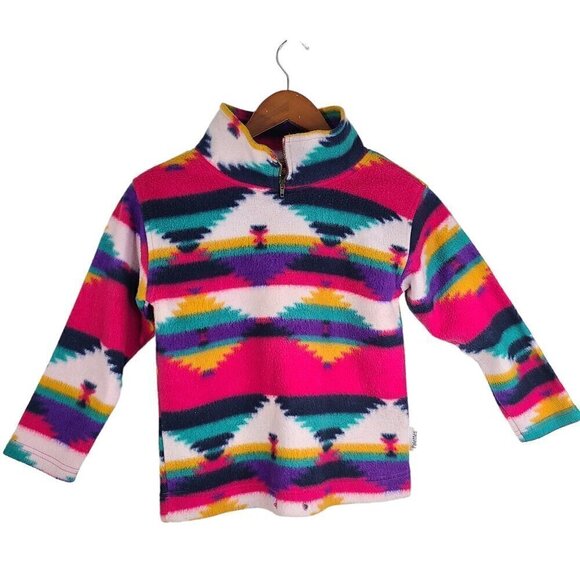 Vintage Aztec Navajo Pink Green 1/4 Zip Fleece Jacket Palettes